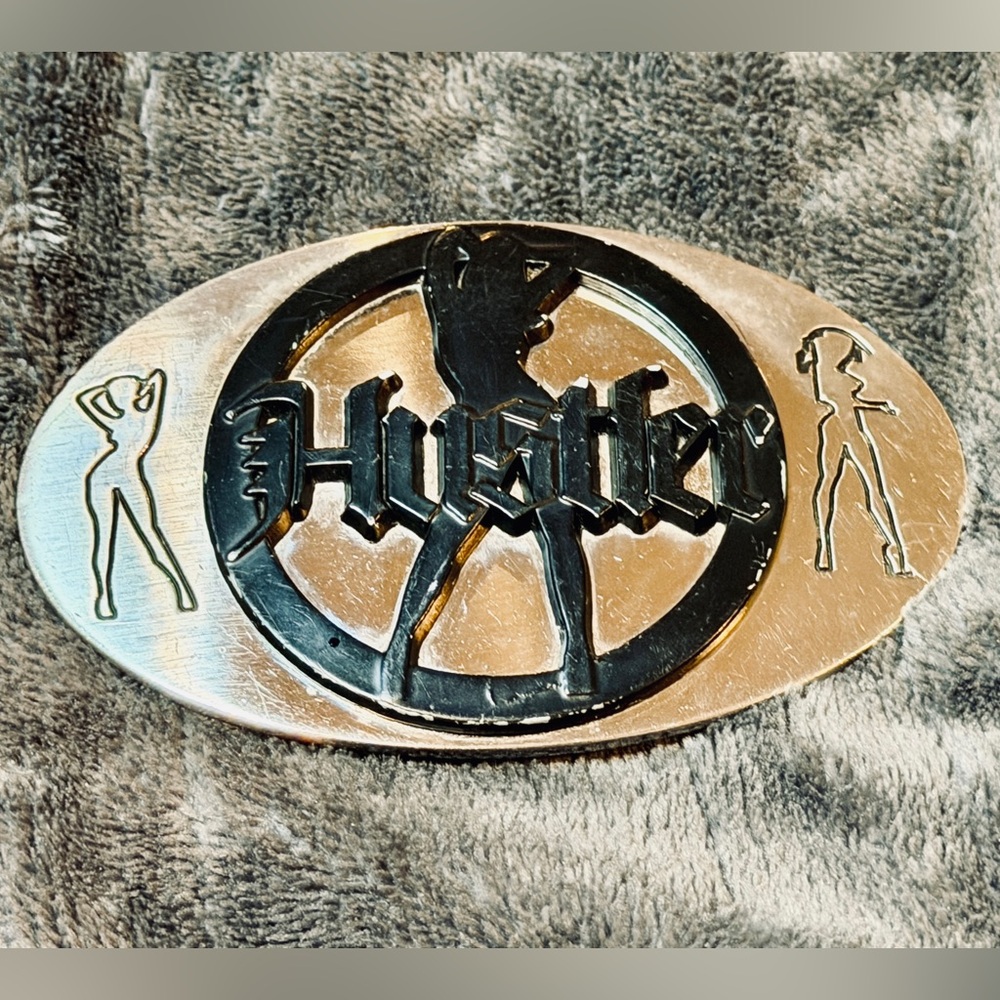 Hustler Logo Belt Buckle Gold Black Gothic 4” Statement